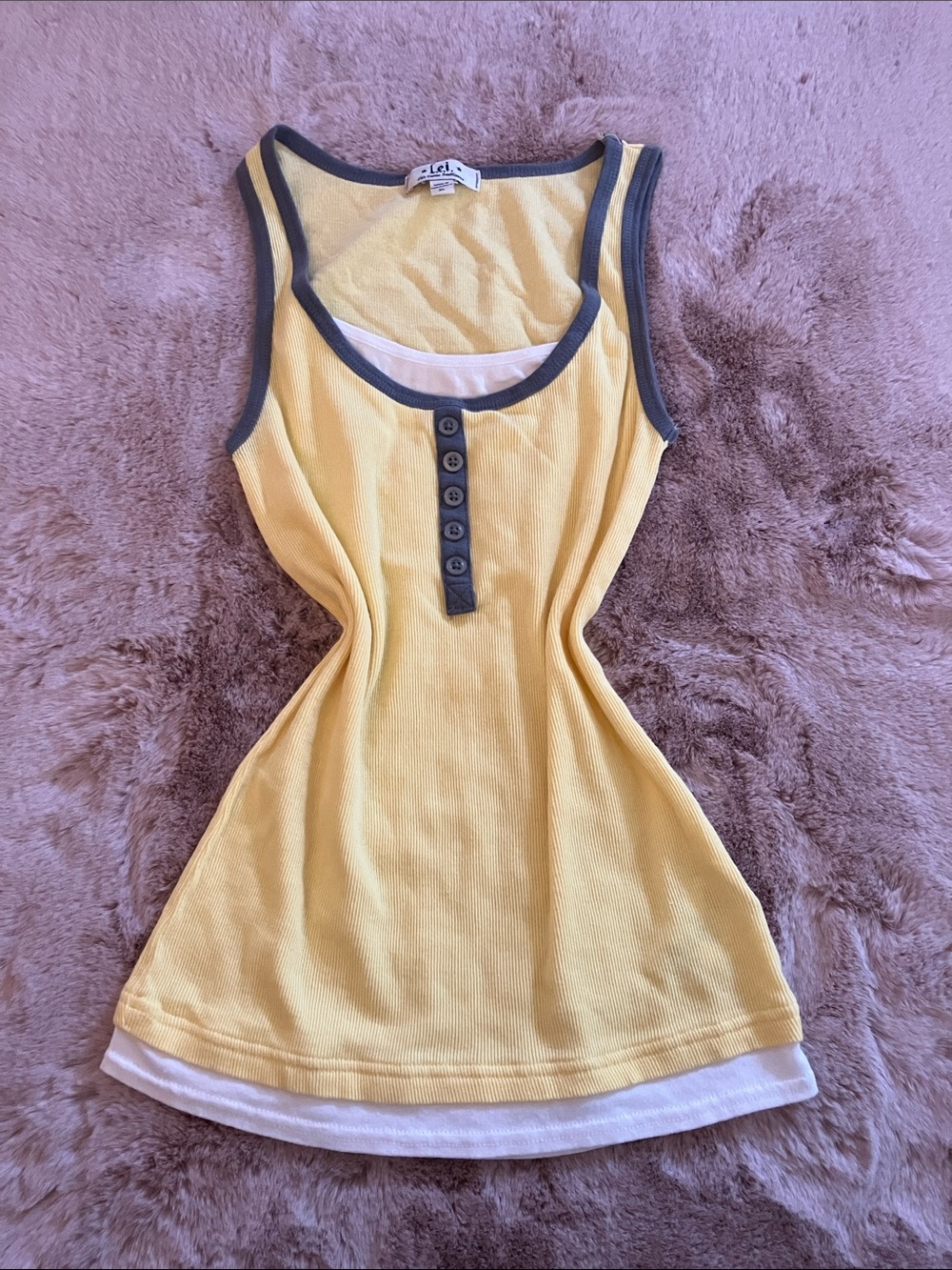 Y2k L.e.i Yellow Women’s Ribbed Tank with Dark Gray Contrast Trim